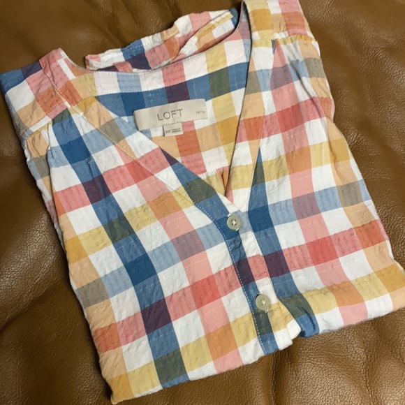 Loft XSP Pastel Plaid Shortsleeved Top - Picture 6 of 6